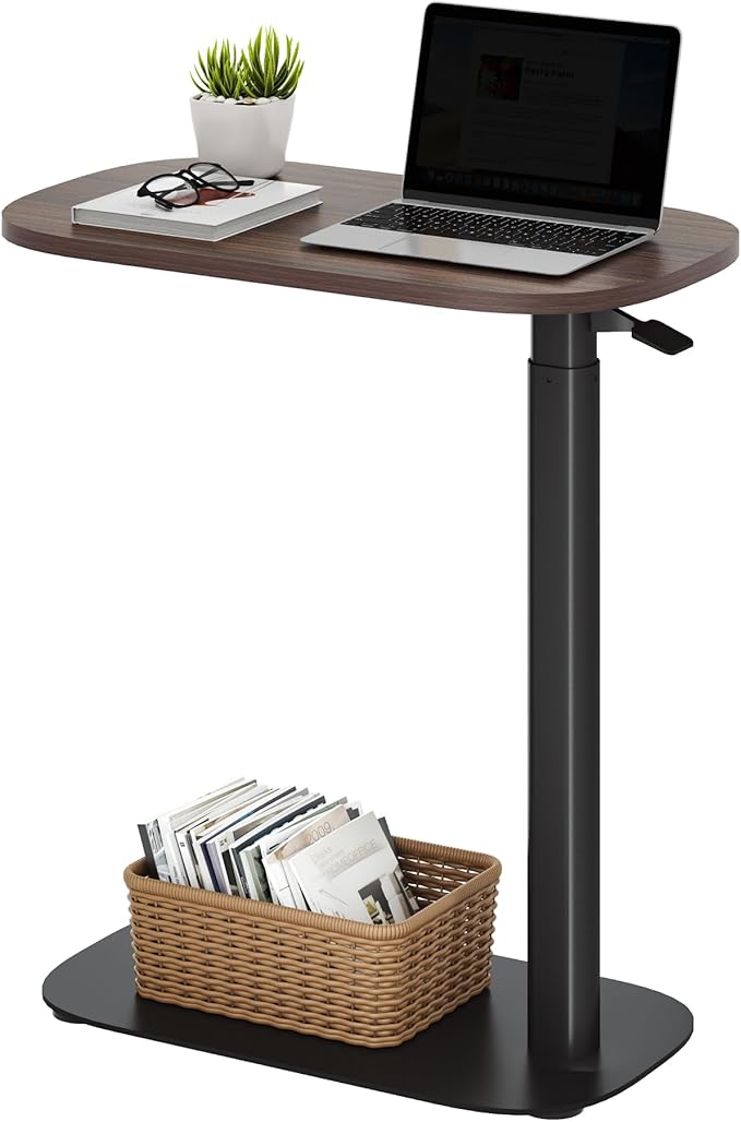 SANODESK Small Standing Desk Pneumatic Height Adjustable Small Sit Stand Desk Laptop Desk Overbed Table Computer Cart for Home Office Computer Workstations(23.6" W x 13.8" D,Black Walnut)