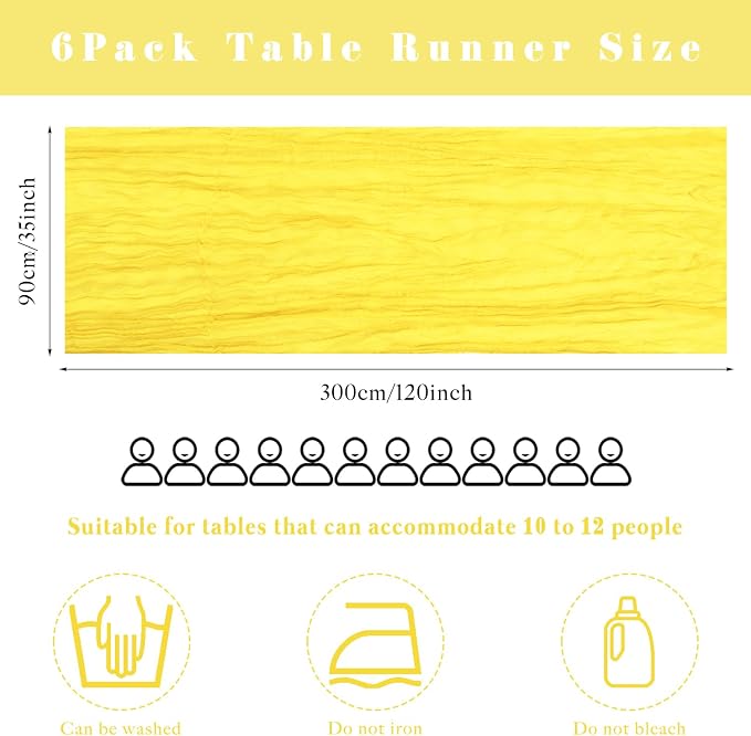 Yellow 6 Pieces Cheesecloth Table Runner 10FT Runner - Image 3