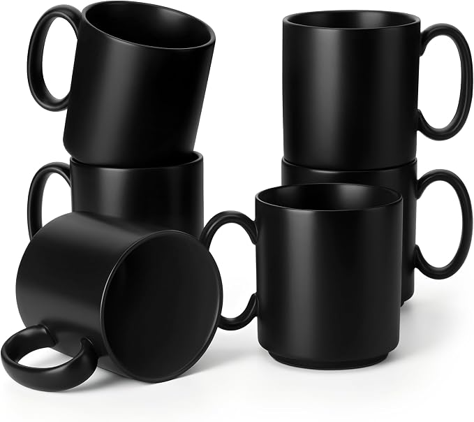 vancasso Porcelain Coffee Mugs Set of 6, 16 Oz Large Black Coffee Cups by vancasso