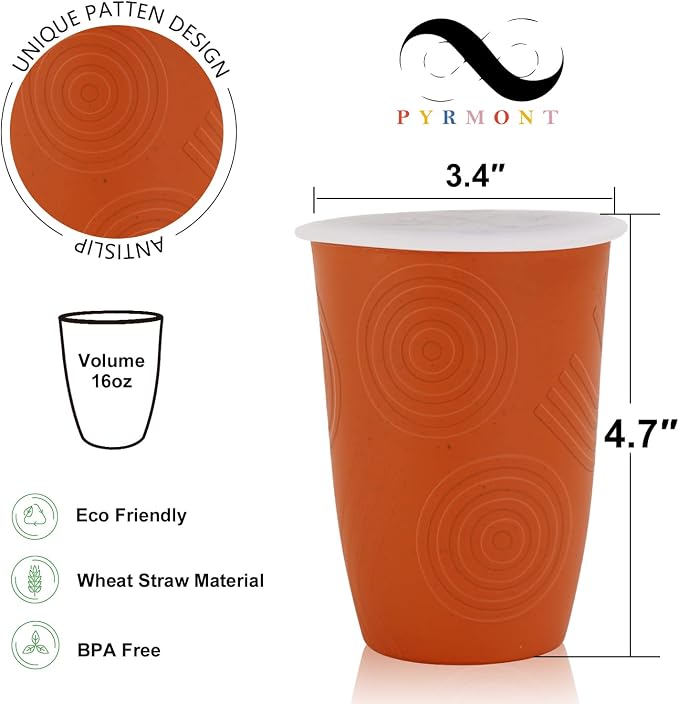 PYRMONT Wheat Straw Cups 16 Oz Alternative Plastic Cups Set of 6 - Image 2