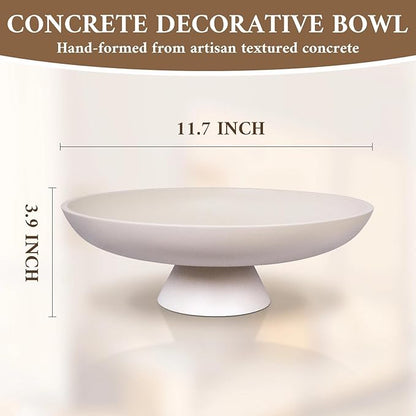 MAONAME Concrete Decorative Bowl, Large Fruit Bowl for Kitchen Countertop, White Pedestal Bowls for Home Decor, Handcrafted Key Bowls for Entry Table, 11.7"