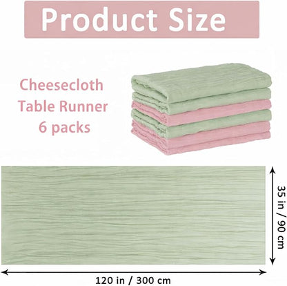 Cheesecloth Table Runner 6 Pack Sage Green and Dusty Pink, Boho Gauze Table - Image 2