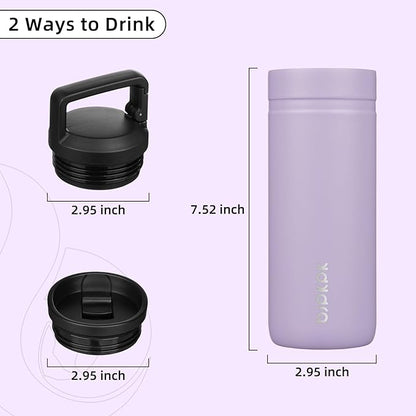 BJPKPK Insulated Water Bottle with 2 Lids,20 oz Double Wall Stainless Steel Vacuum Tumbler Travel Coffee Mug,Wide Mouth Thermal Cup,Purple