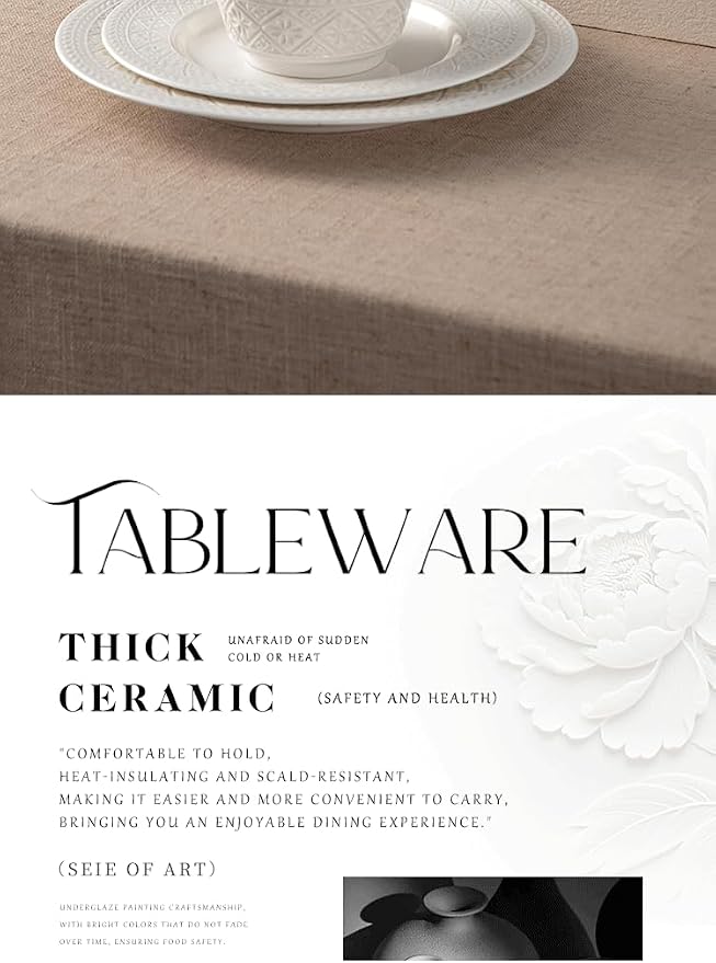 4-piece set, embossed design plate and bowl set, microwave and dishwasher - Image 4