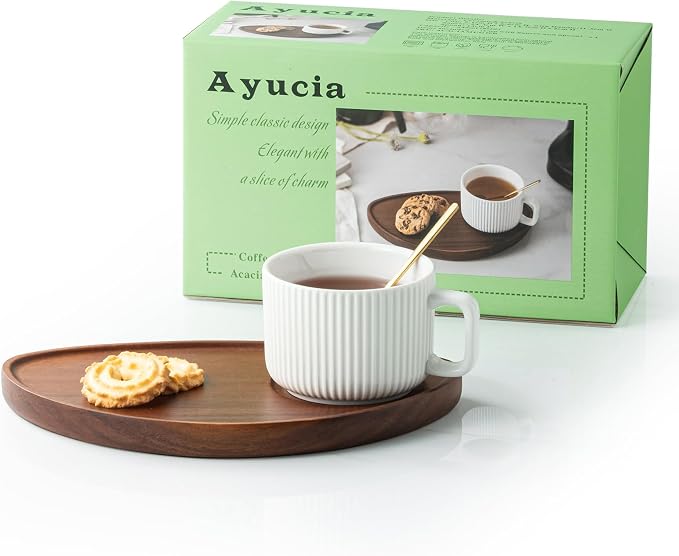 Tea Cup and Saucer Set, 8OZ Cappuccino Cup by AYUCIAPremiumCeramic