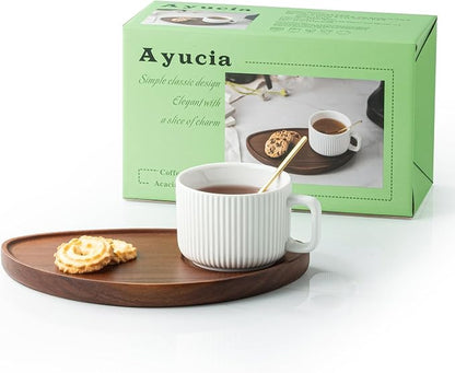 Tea Cup and Saucer Set, 8OZ Cappuccino Cup by AYUCIAPremiumCeramic