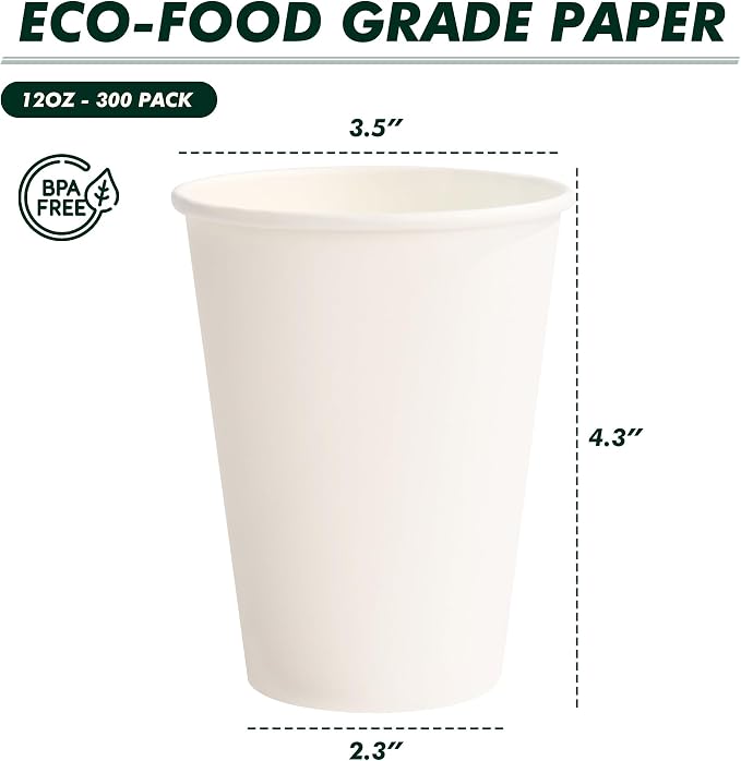 12 oz Paper Coffee Cups, 300 Pack, Hot Coffee Cup, To Go Cups, - Image 8