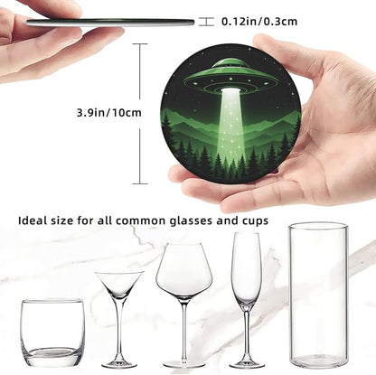 Modern UFO Mountain Art Leather Coasters Set of 6 - Image 5