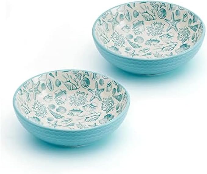 Pfaltzgraff Venice Set of 2 Pasta Bowls, 8 Inch, Teal and White by Pfaltzgraff