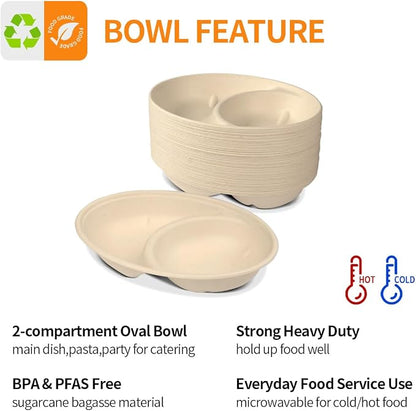 2 Compartment Oval Paper Bowls 100 Pack - Image 4