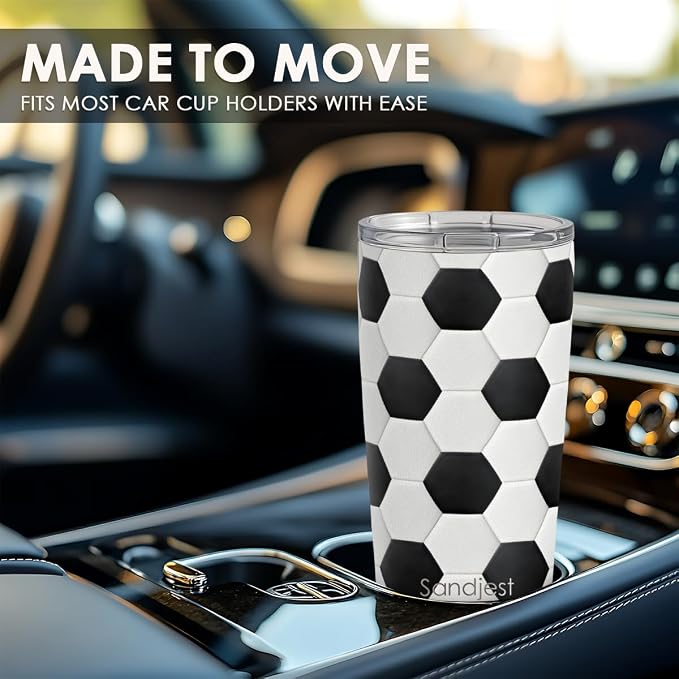 SANDJEST Soccer Tumbler 20oz Stainless Steel Insulated, Travel Coffee Cup - Image 6