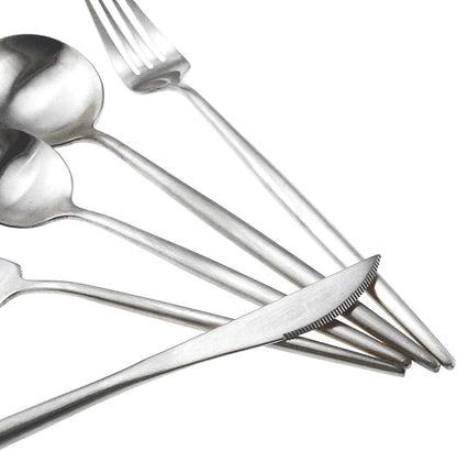 Matte Silver Silverware Set,Gugrida 5-Piece 18/10 Stainless Steel Satin Finish Flatware Set,Kitchen Utensil Set,Tableware Travel Cutlery Set for Camping Office or School Lunch, Dishwasher Safe
