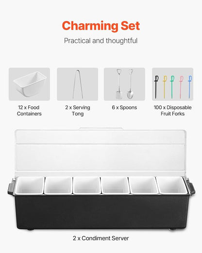 VEVOR Ice Cooled Condiment Serving Container, 6 Compartments Chilled Server - Image 6