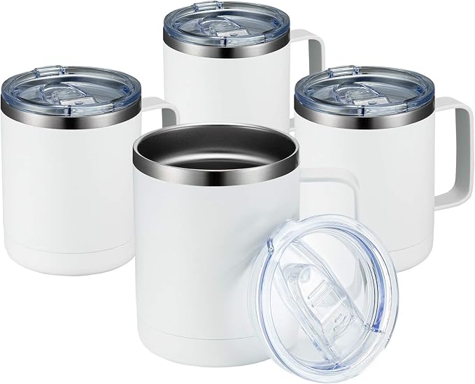 MEWAY 12oz Coffee Mug With Handle 4 Pack Bulk, Stainless Steel Insulated Travel by MEWAY