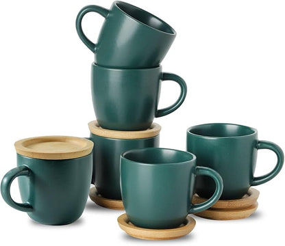 Hasense Stackable Porcelain Mini Espresso Cups and Saucers Set of 6, 4 OZ by Hasense