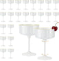 24 PCS Champagne Martini Glasses Pearl White 10 oz Espresso Martini Glasses Gold Rim Disposable Plastic Ribbed Coupe Glasses Vintage Cocktail Glass Champagne Coupe Cup For Wedding Anniversary