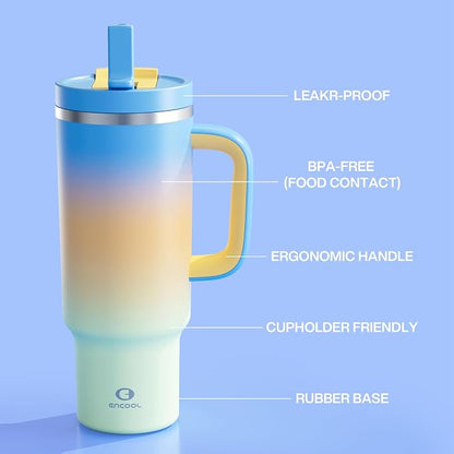 ENCOOL 40 oz Tumbler with Handle and Straw: Stainless Steel Insulated Tumbler - Image 6