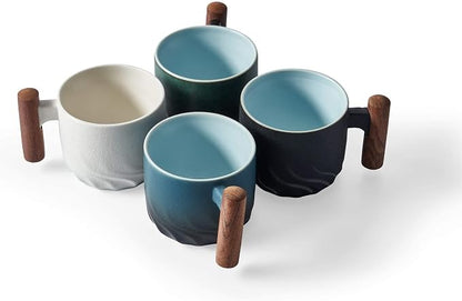 Ceramic Espresso Cups with Wooden Handle Espresso Shot Cups Ceramic Tea Cups - Image 4