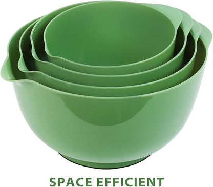 BoxedHome 4 Quart Large Plastic Mixing Bowls, Microwave Safe Mixing Bowl Set with Pour Spout, Nesting Bowls for Space Saving Storage(Grass Green)