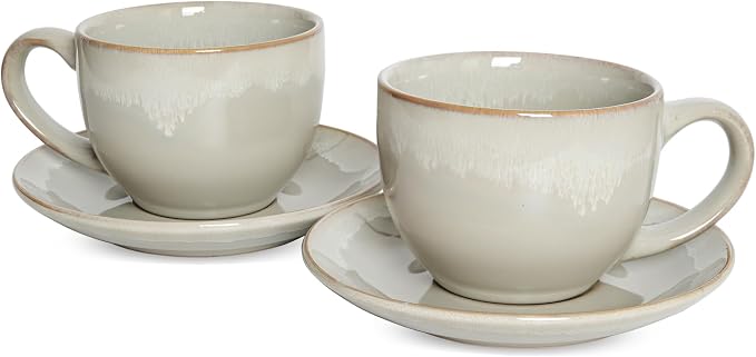 Bosmarlin Ceramic Cappuccino Cup and Saucer Set of 2, 9 Oz, Coffee Cups by Bosmarlin