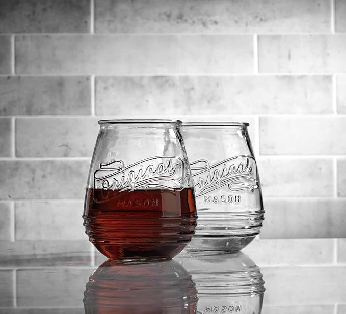 Glaver's Stemless Wine Glasses 21 Oz. Set Of 4 Original Mason Vintage Goblet - Image 2