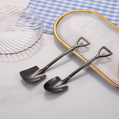 10Pcs Shovel Spoons Stainless Steel Dessert Spoon-Black | Reusable Spoons - Image 4