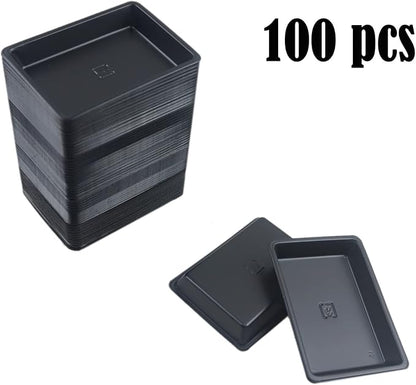 100 pcs Mini 2.95"x2.16" Dipping Sauce Dishes, Plastic Disposable Rectangular Black Soy Sauce Plate Set, Condiment Serving tray, Seasoning Platter, Appetizer Bowel -for Sushi Mustard Vinegar Soy BBQ