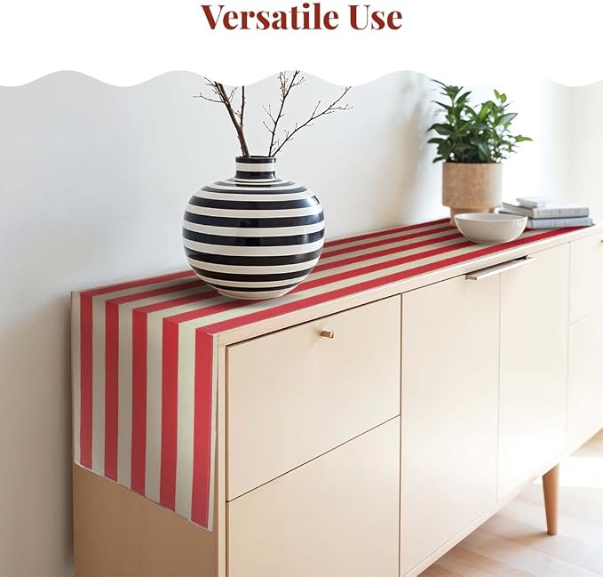 Folkulture Table Runner 90 inches Long | Vertical Striped White & Red Table - Image 2