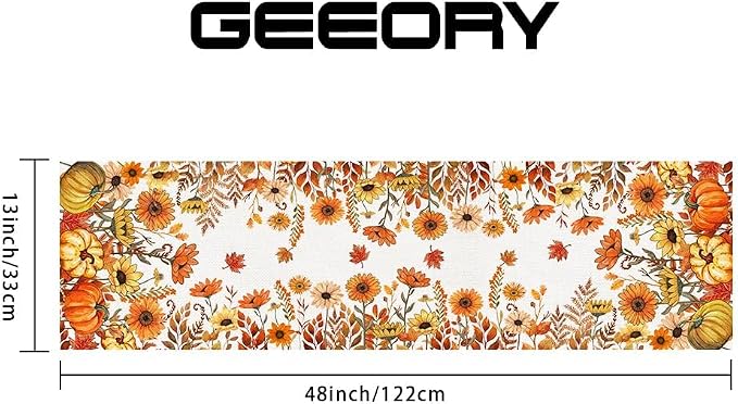 Fall Pumpkins and Sunflowers Table Runner 13x48 Inch, Maple Leaves Farmhouse - Image 2