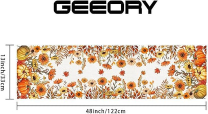 Fall Pumpkins and Sunflowers Table Runner 13x48 Inch, Maple Leaves Farmhouse - Image 2