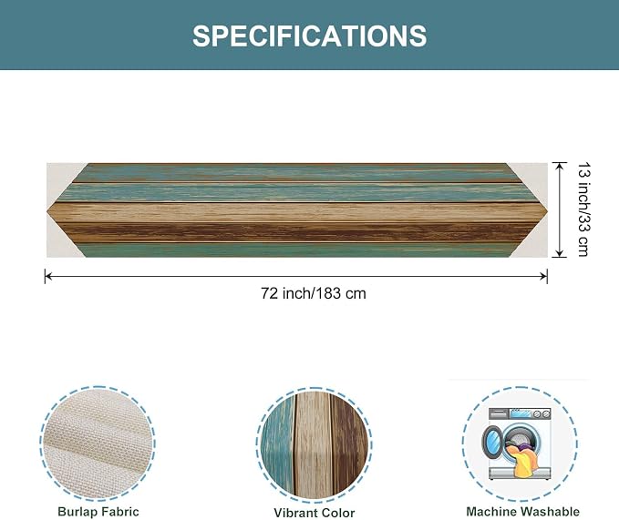 Teal Retro Rustic Table Runner 13x72 Inch Modern Abstract Art Painting Kitchen - Image 6