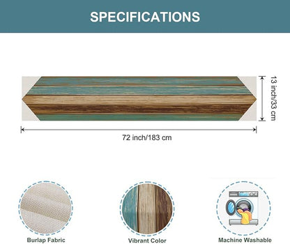 Teal Retro Rustic Table Runner 13x72 Inch Modern Abstract Art Painting Kitchen - Image 6