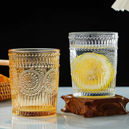 Amzcku Amber Drinking Glasses Set of 4, Vintage Glassware 10 oz- - Image 3