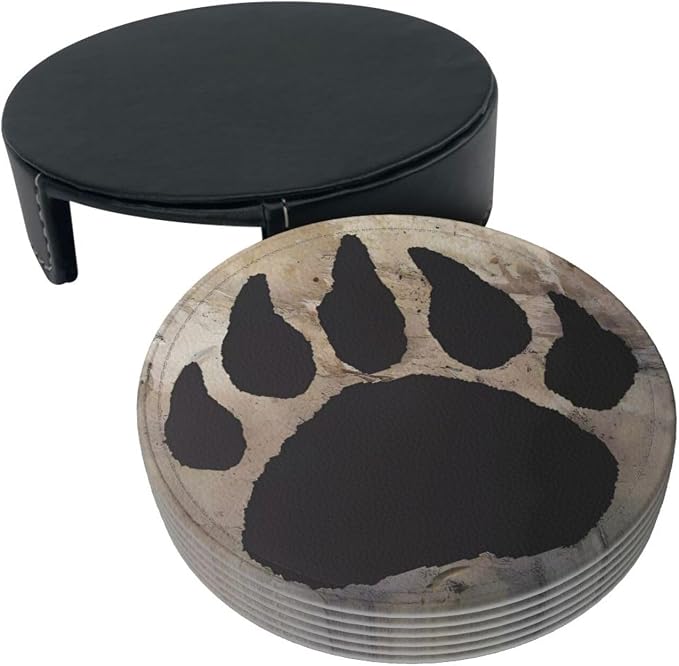 Bear Paw Print Premium Leather Coasters - Image 5