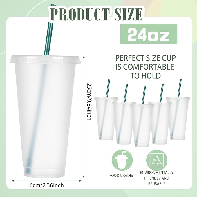 Bokon 15 Sets Tumbler with Straw and Lid Bulk 24 oz Reusable Plastic Cups to Go - Image 2