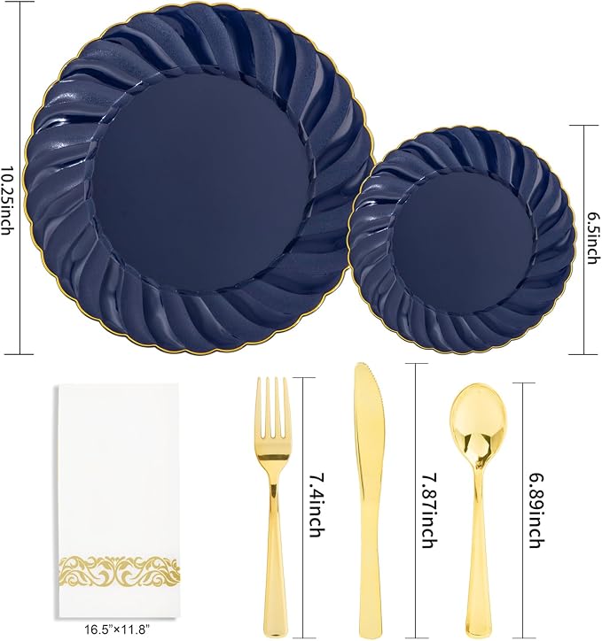 YOUBET 150PCS Blue Plastic Plates - Image 2