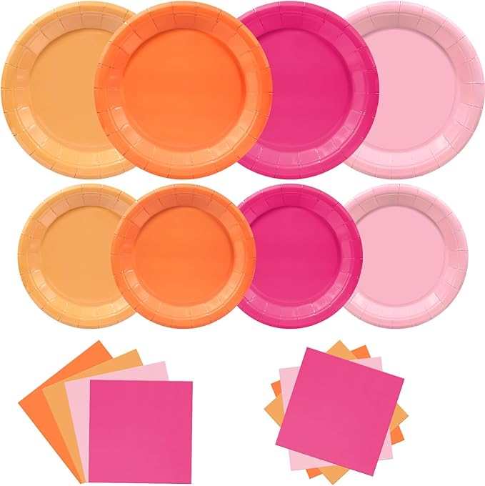 180pcs Pink and Orange Party Decorations, Serves 60 | Sunset Tropical Pink by Osonm
