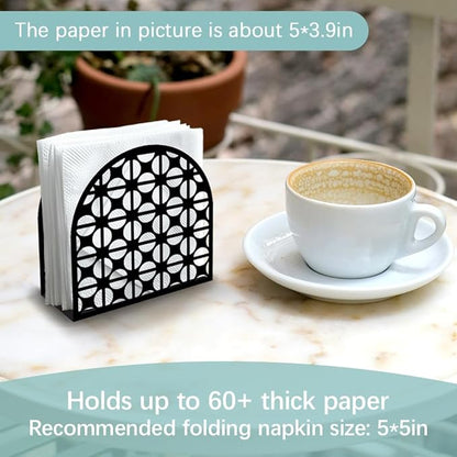 Modern Geometric Round Decorative Black Metal Napkin Holder for Table, 4.9" x 4.9" x 1.9" Standing Napkin Holder for Home Kitchen Restaurant Picnic Party Coffee Bar Dining Room