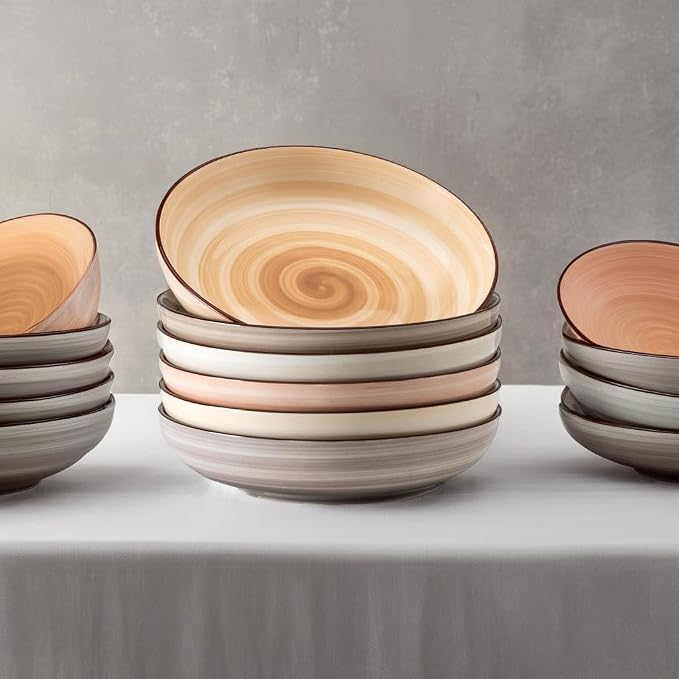 Sweese 6-Pack Ceramic Pasta Bowls, Neutral Extra Large 30 Fl Oz Durable - Image 5