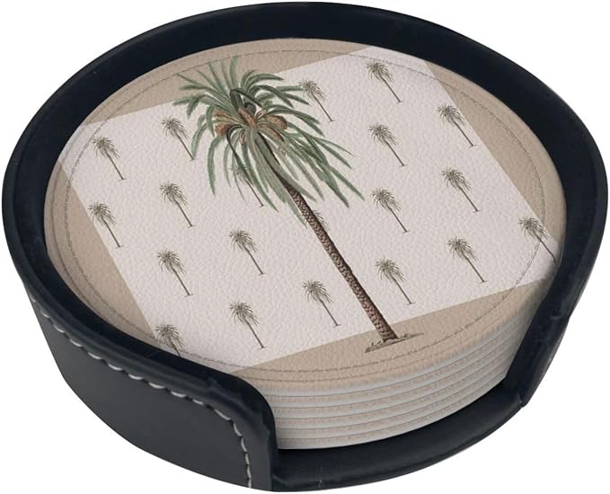 6 Pcs Tropical Plants in Summer Beach Palm Tree Leather Coasters - Image 2