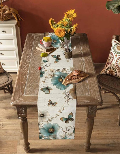 Turquoise Tulip Table Runners 72 Inches Long, Spring Vintage Botanical Table - Image 4
