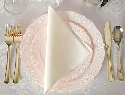 " OCCASIONS " 50 Plates Pack (25 Guests) Vintage Wedding Party Disposable Plastic Plate Set -25x10.25'' Dinner +25x7.5'' Salad/Dessert plates (Portofino in Light Pink)