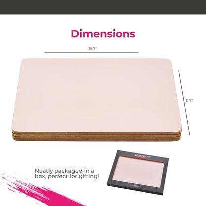 Pimpernel Millennial Pink Placemats, Set of 4 – (15.7" x 11.7") Elegant Blush Rose Dining Table Mats with 5mm Cork Backing, Heat & Stain Resistant Lacquer Finish, Rectangular Design