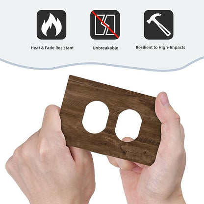 Outlet Covers Brown Rustic Wood Grain Farmhouse 1 Gang Duplex Light Switch Cover Plate Decorative Wall Plates Electrical Switchplate Receptacle for Cabin Bedroom Decor（2 Pack）
