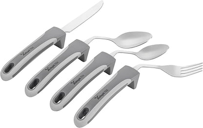 Restaurantware Adaptive Cutlery Set - 1 Set 9.84 x 5.12 x 1.57 Inches - Non-Slip Ergonomic Dining Utensils With Textured Handle - Stainless Steel Gray