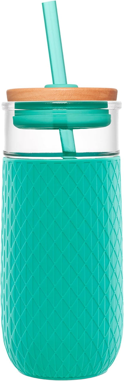 Ello Devon Glass Tumbler, Protective No Sweat Silicone Sleeve and Splash Proof by Ello