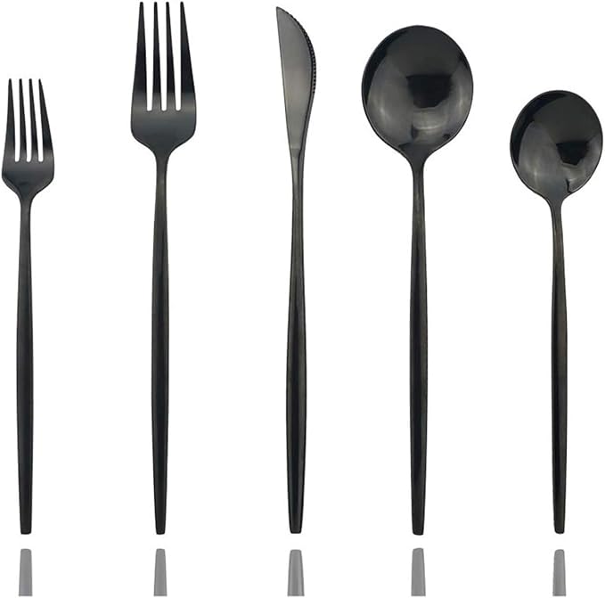 Shiny Black Silverware Set, JASHII 30-Piece Stainless Steel Satin Finish by JASHII