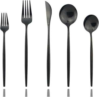 Shiny Black Silverware Set, JASHII 30-Piece Stainless Steel Satin Finish by JASHII