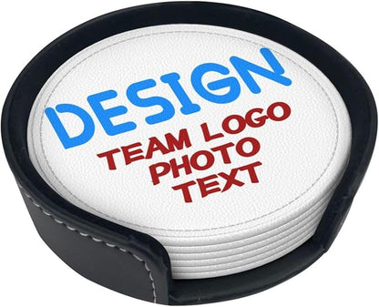 Custom Photo Add Team Logo Pictures Leather Coasters Set of 6 by Unknown