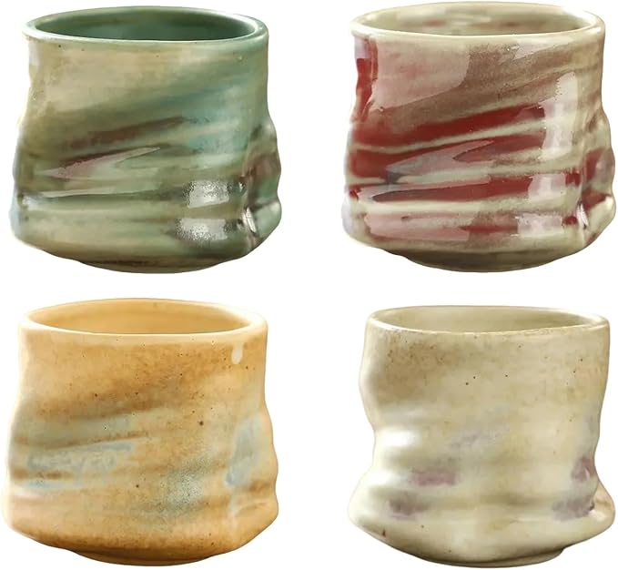 Unique Glaze Coffee Cups Set, Handleless Teacup Retro Coarse Ceramic Mugs by CZMYCBG